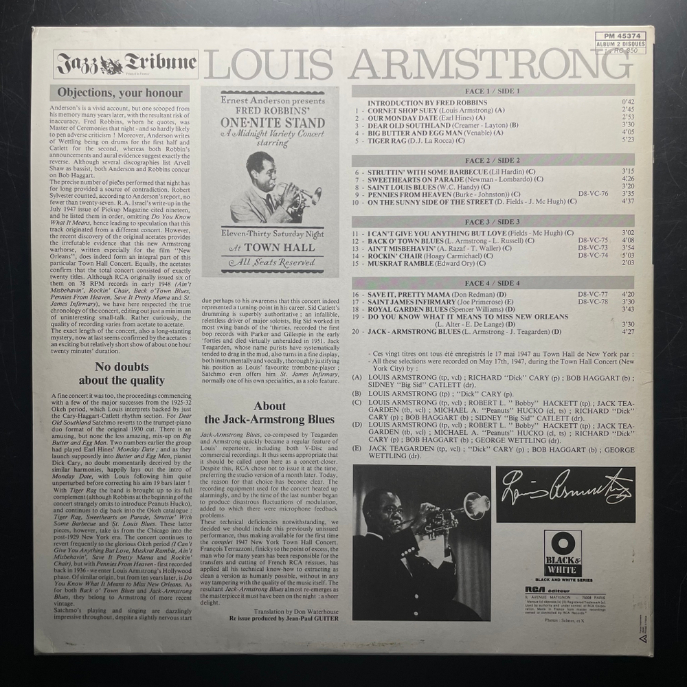 Louis Armstrong ‎– Louis Armstrong At Town Hall "The Complete Town Hall Concert" 17 May 1947 2LP (Франция 1983г.)