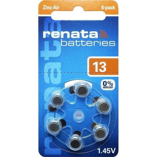Батарейка ZA13 Renata Zinc Air 1.45V для слуховых аппаратов (6 шт. в блистере)
