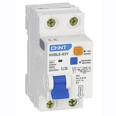 Дифавтомат NXBLE-63Y C20А 1P+N 30мА тип АС однофазный электронный 4,5кА 2м Chint (дифференциальный автомат, АВДТ) 105543