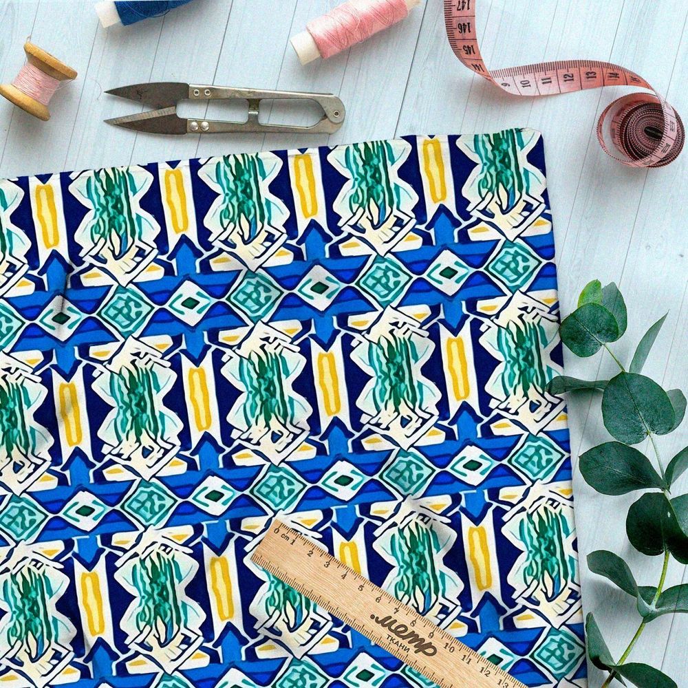 Ткань премиум бифлекс этническая мозаика