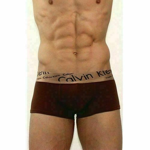 Мужские трусы хипсы коричневые с косой резинкой Calvin Klein Bronze Boxer Italics Brown