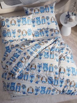 Простынь на резинке перкаль Сказка "Совушки" 140x200 см