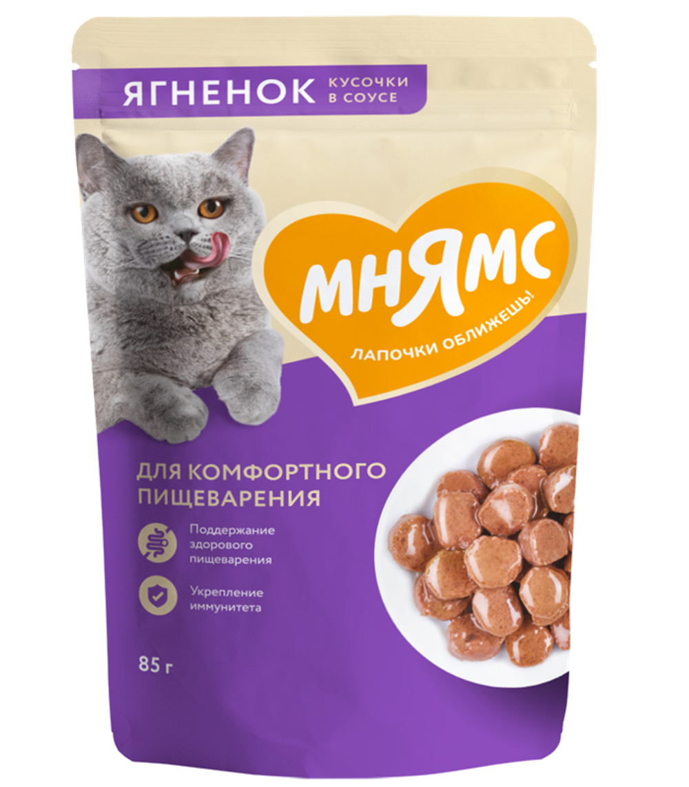 Мнямс Кусочки в соусе Ягненок для комфортного пищеварения у кошек 85гр.