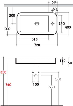 Раковина Globo Stone SS025.BI на 72 см