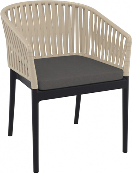 Кресло пластиковое с подушкой Siesta Contract Portofino, черный, бежевый, темно-серый