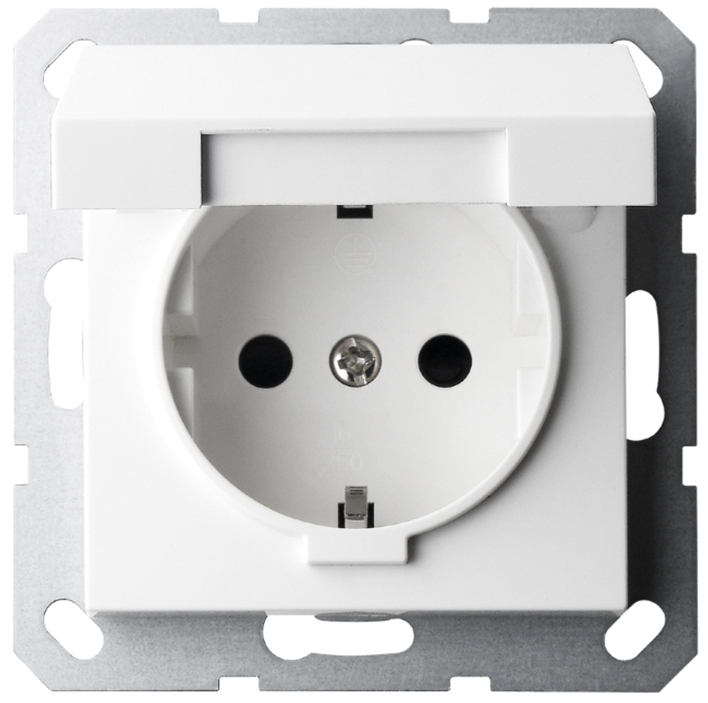 Розетка SCHUKO© с крышкой и защитными шторками 16A 250V~ 2P+T, цвет белый глянцевый