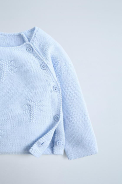 ZARA ДЖЕМПЕР С ВЫШИВКОЙ «ПАЛЬМЫ», ПАСТЕЛЬНО-СИНИЙ