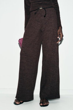 ZARA БРЮКИ-ПИКЕ С ПОЯСОМ, ТЕМНО-КОРИЧНЕВЫЙ