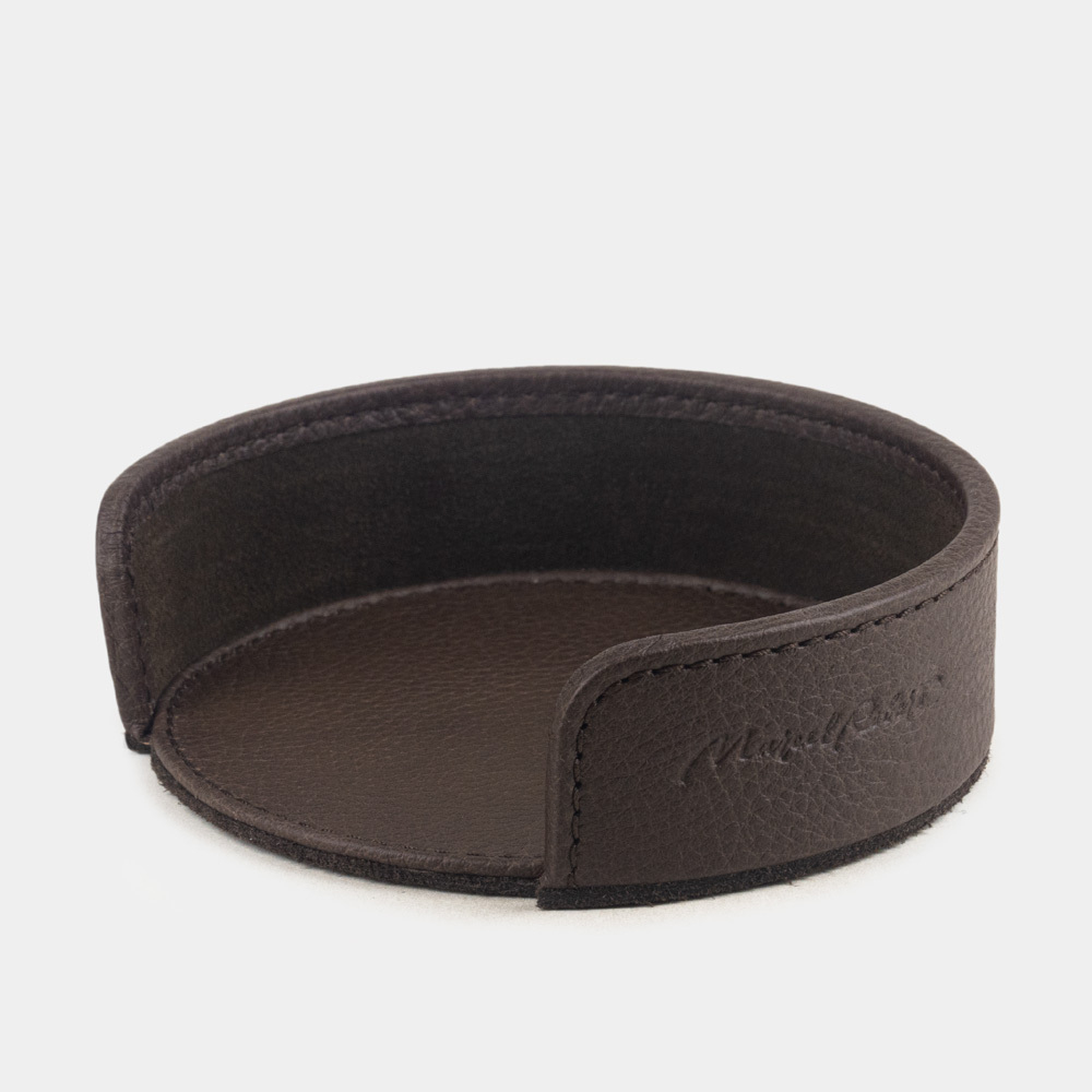 Подставка под подстаканники из натуральной кожи теленка, темно-коричневого цвета