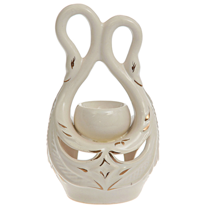 Аромалампа Два лебедя, цвет молочный с серебром керамика 18 см