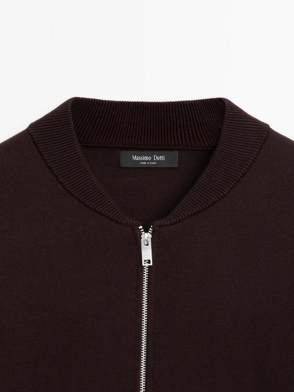 Massimo Dutti Кардиган из смесового хлопка с застежкой-молнией, коричневый