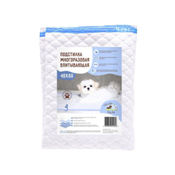 Пеленка VitaVet CARE многоразовая, впитывающая, 4-слойная, 40х60 см, цвет голубой, 1 шт.