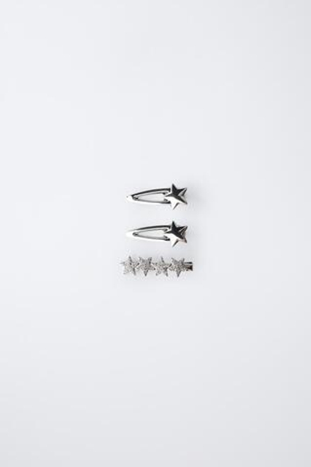 ZARA НАБОР ИЗ 3 ЗАКОЛОК ДЛЯ ВОЛОС «БЛЕСТЯЩИЕ ЗВЕЗДЫ», СЕРЕБРИСТЫЙ