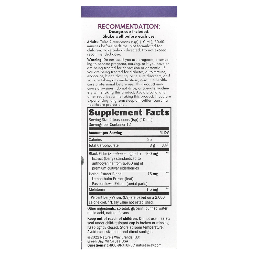 Nature's Way, Sambucus, NightTime, стандартизированная бузина, 120 мл (4 жидк. унции)