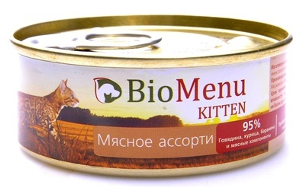 BioMenu Консервы д/котят паштет Мясное ассорти, 100гр