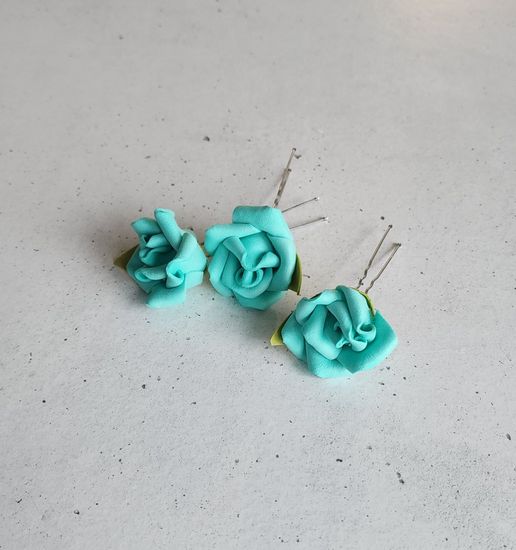 Набор шпилек "Розы большие" латекс, 3 шт, бирюза