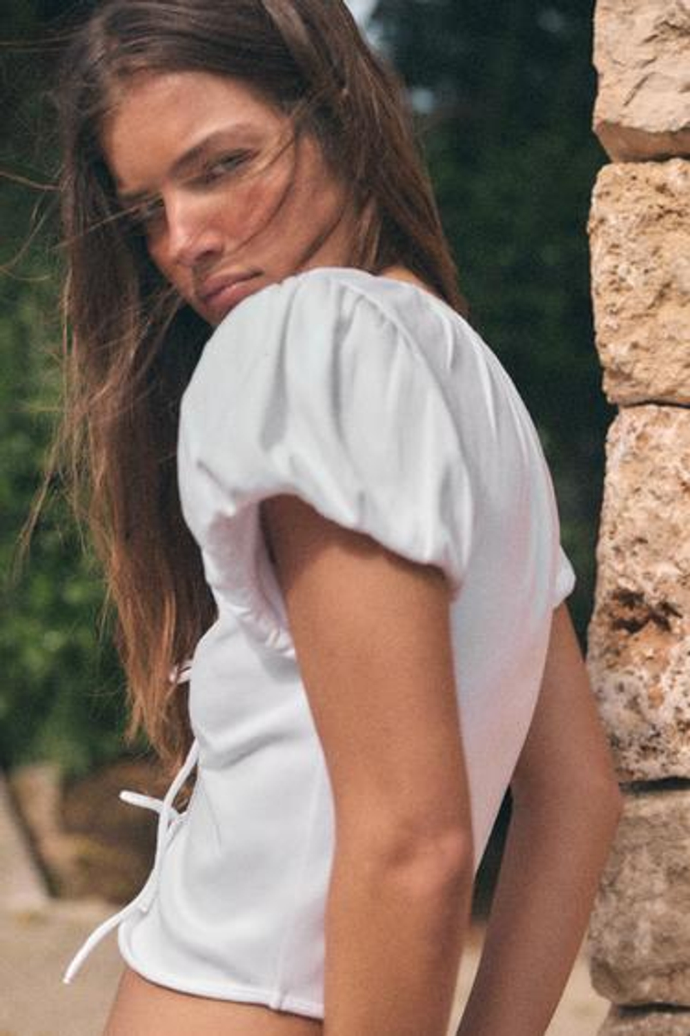 ZARA КРОП-ТОП С БАНТАМИ, БЕЛЫЙ