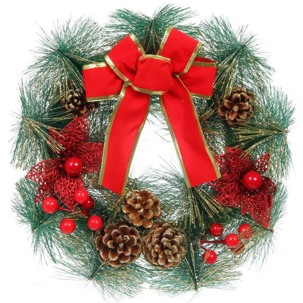 Венок декоративный «Волшебство ночи» d-30 см, леска, шишки и бант, красный ST-014-30