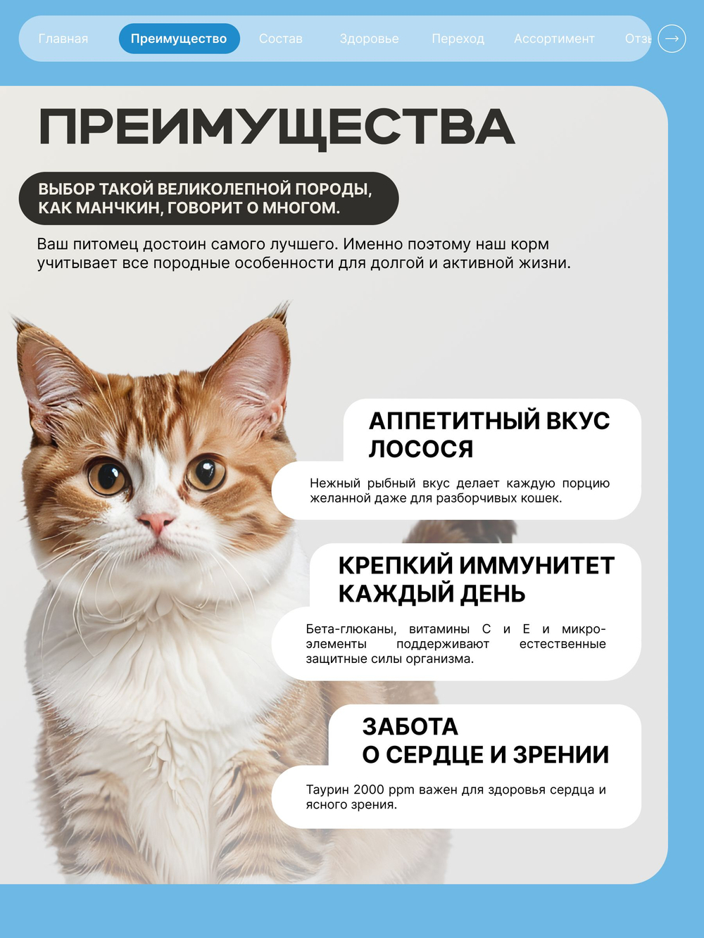 Корм сухой для взрослых кошек породы Манчкин, с лососем, 400 гр, QUATTRO