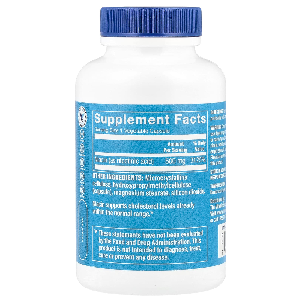 The Vitamin Shoppe, Ниацин, 500 мг, 100 растительных капсул