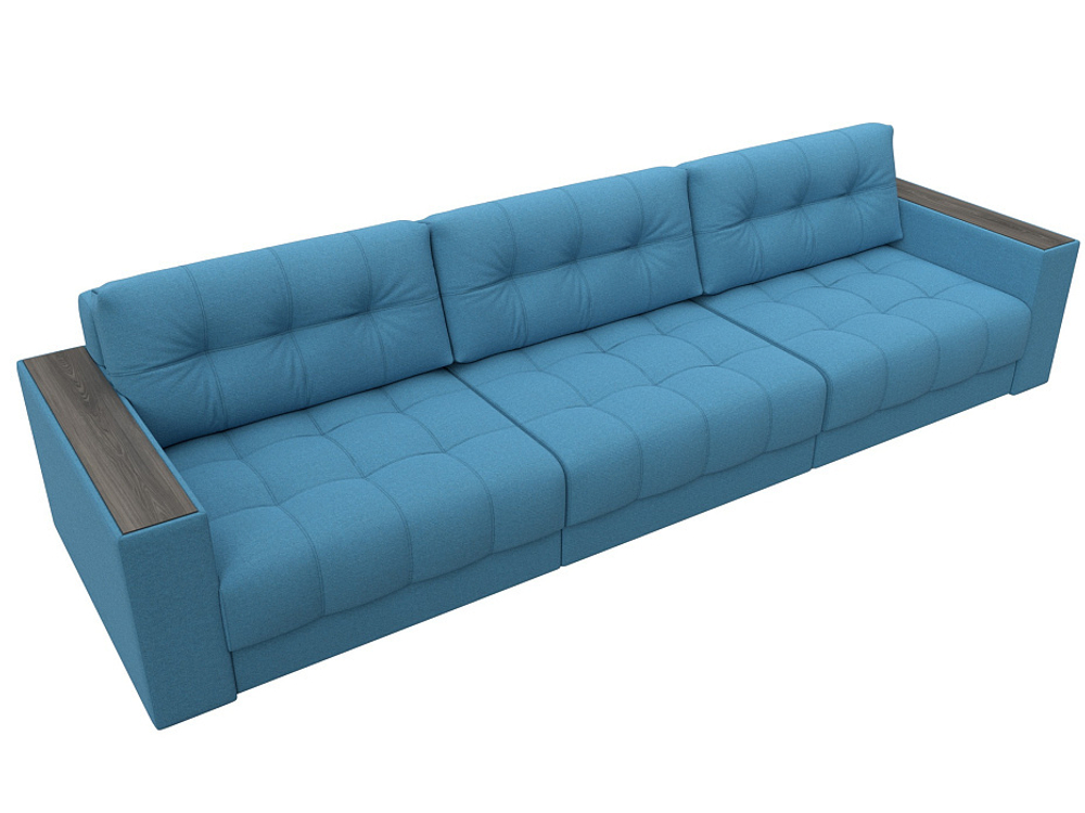 Диван прямой с декором Лига-049 НПБ Лонг, Амур 10 РОГОЖКА голубой