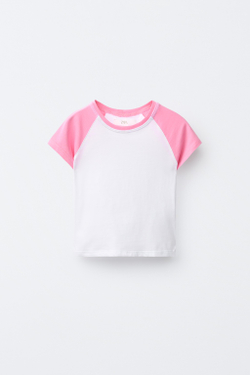 ZARA ФУТБОЛКА С РУКАВАМИ РЕГЛАН, РОЗОВЫЙ/БЕЛЫЙ