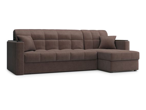 Диван угловой с оттоманкой Неаполь 1,6 - Velutto 23 шоколад/накладка венге