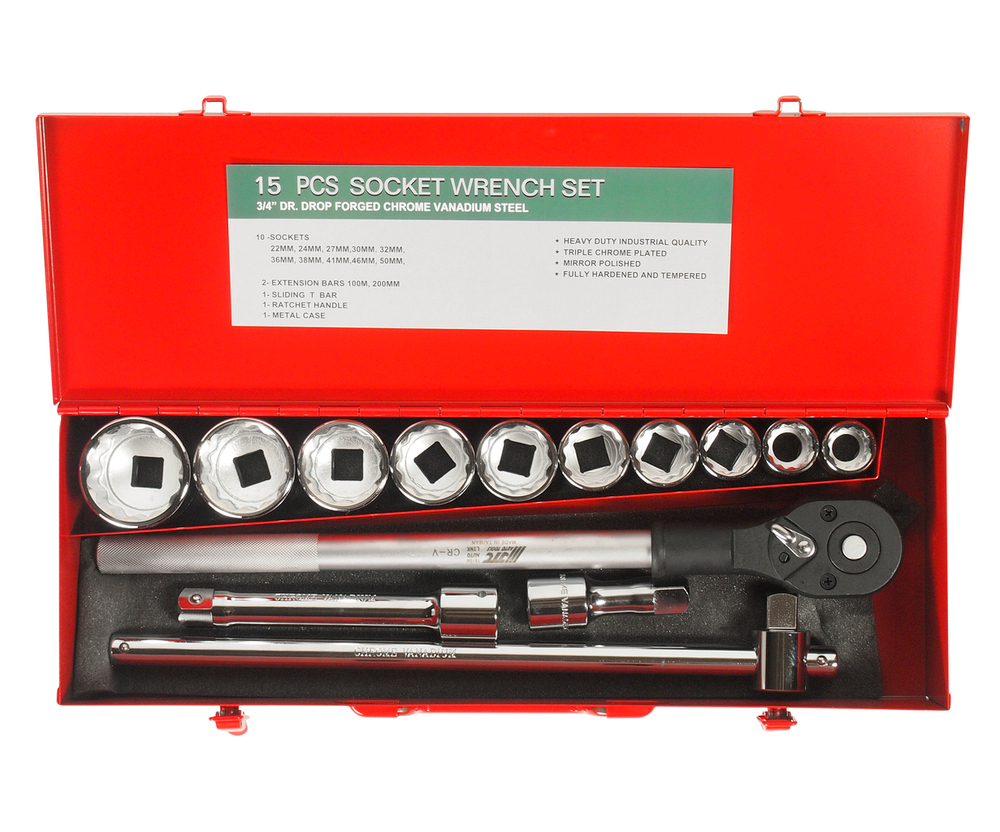 JTC-T615M - Набор головок торцевых 3/4" 12-ти гранных 22-50мм 14 предметов в кейсе JTC - В комплекте:


Трещеточная рукоятка 500 мм - 1 шт.
Т-образный вороток с плавающей головкой 450 мм  1 шт.
Удлинитель 100 мм (4")  - 1 шт.
Удлинитель 800 мм (8")  - 1 шт.
Головки 12 граней  - 10 шт. 22, 24, 27, 30, 32, 36, 38, 41, 46, 50 мм.