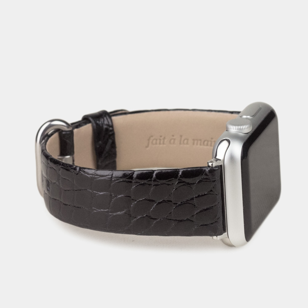 Ремешок кожаный для Apple Watch 42/44mm Classic цвета черный лаковый