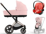 Коляска 3 в 1 Cybex Priam IV Rosegold complete и автокресло Aton S2 i-Size Hibiscus Red Peach Pink