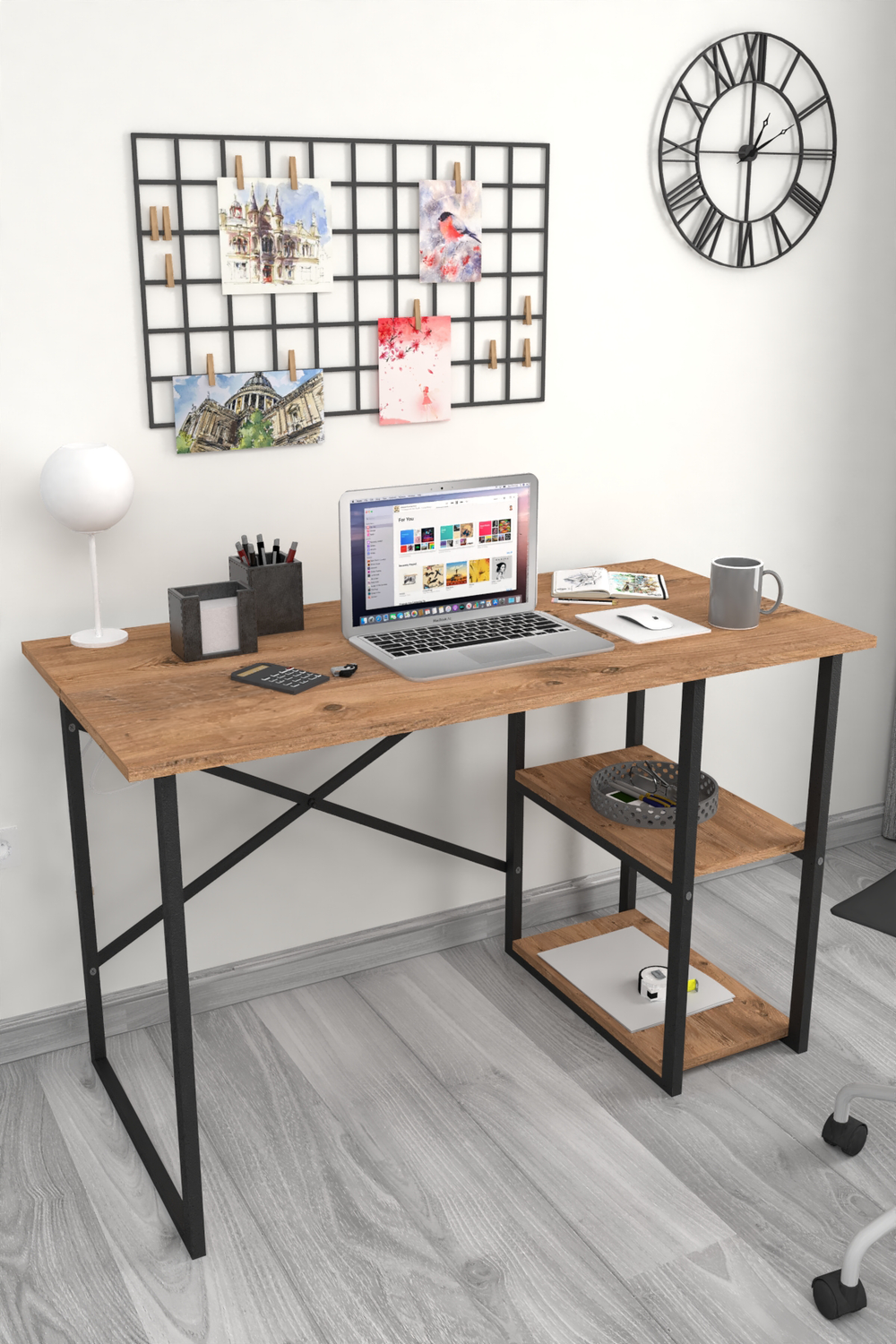 Стол рабочий с 2 полками 120х60 - сосна