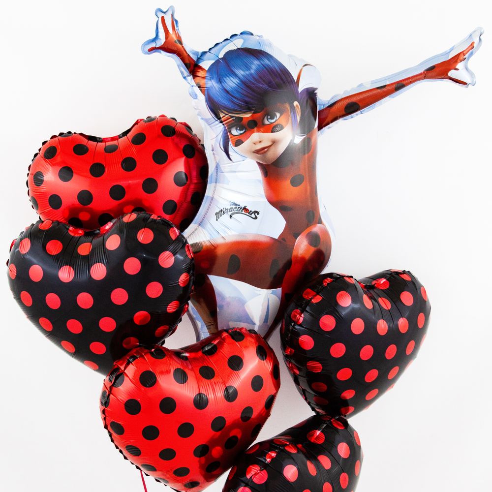 Шар (18"/46 см) Сердце, Красные точки, Черный