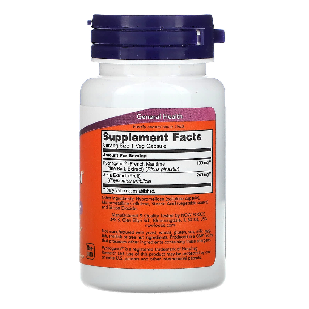 NOW Foods, Pycnogenol® с амлой, 60 растительных капсул