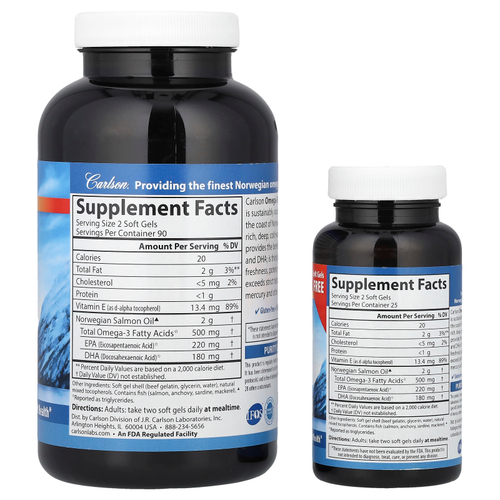 Carlson, Обогащенный омега-3 жир лосося, 230 мягких таблеток