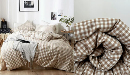 КПБ 2 сп с простыней на рез. 160х200 ВАРЕНЫЙ ХЛОПОК "Клетка бежевая"