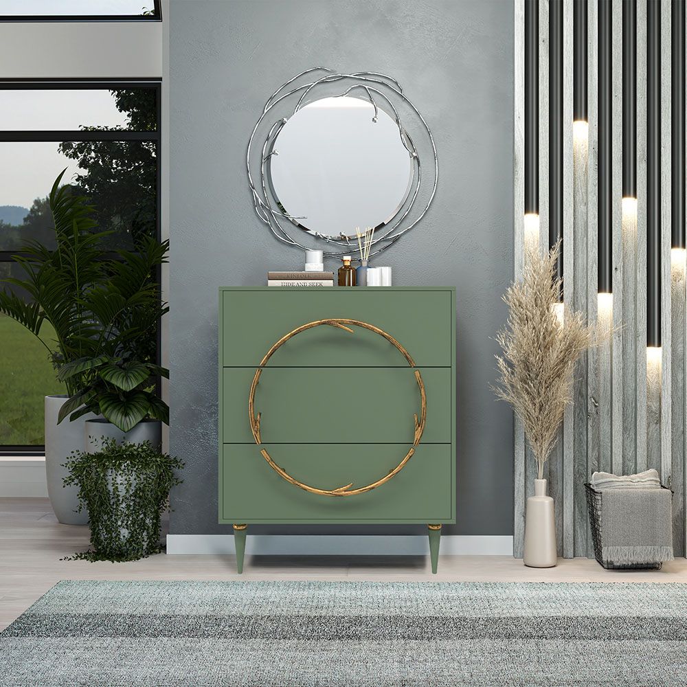 Комод Арт Колор matte Классик Голд с 3 ящиками Зеленый нефрит матовый