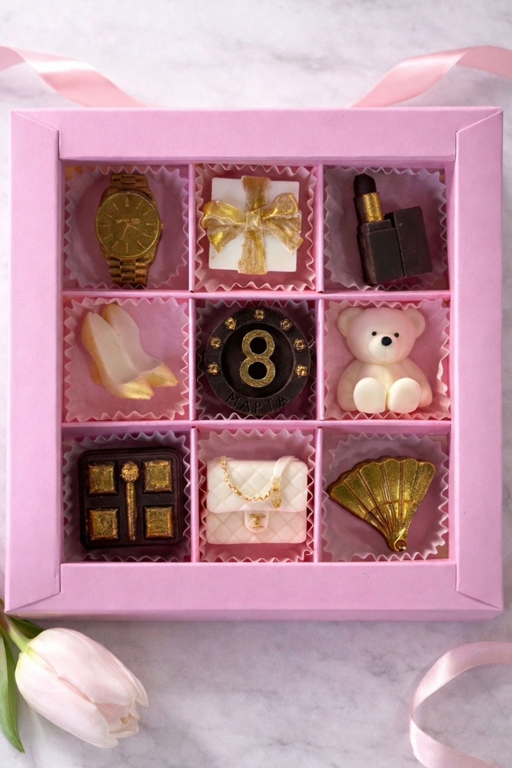 Подарочный набор конфет из бельгийского шоколада 9 шт - 8 марта