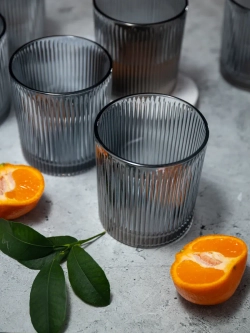 Набор ребристых бокалов для виски, 350 мл. 6 шт. черные