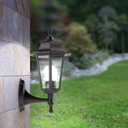 Садово-парковый светильник ЭРА НБУ 06-60-001 черный 6 гранный настенный IP44 Е27 max60Вт | Садово-парковые светильники