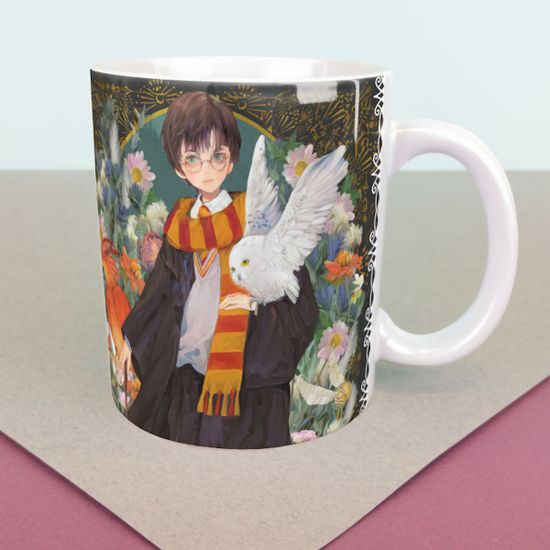 Кружка керамическая объем 330мл, Гарри Поттер Гарри и Букля и волшебные сады, белая