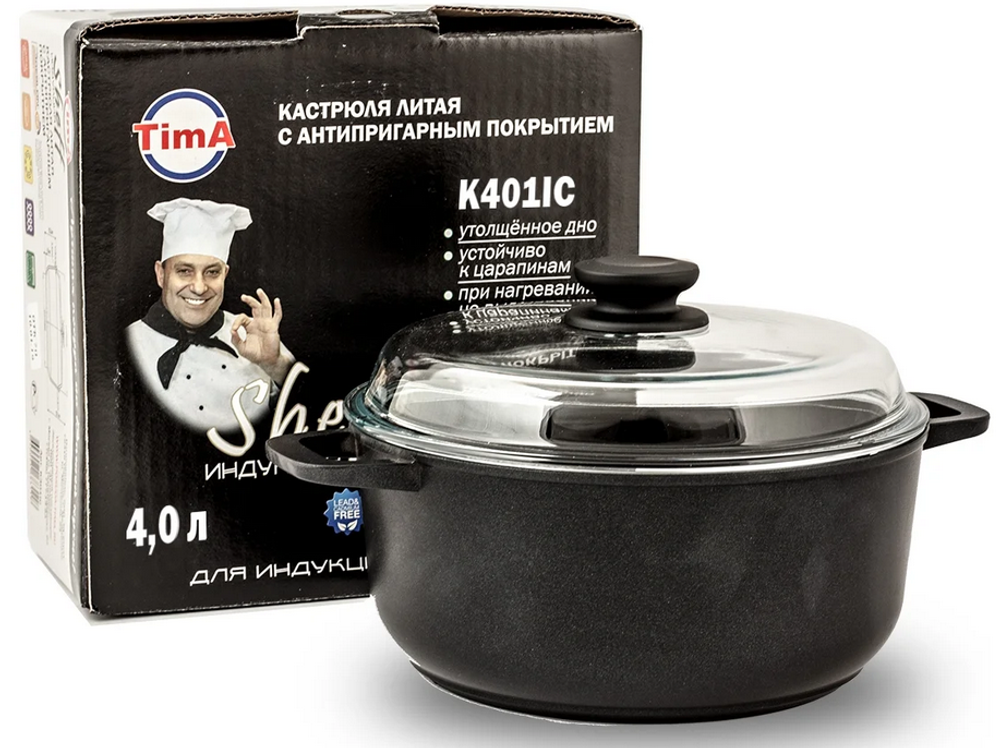 Кастрюля со стеклянной крышкой TimA Шеф К401IС, 4 л