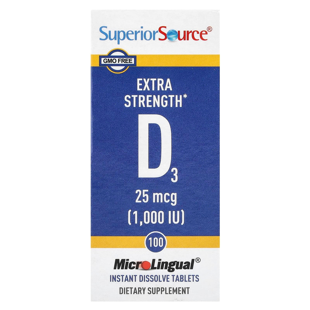 Superior Source, D3, 25 мкг (1000 МЕ), 100 быстрорастворимых таблеток MicroLingual®