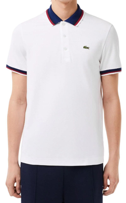 Теннисное поло Lacoste Regular Fit Stretch Cotton Piqu_ Contrast Collar Polo Shirt - White