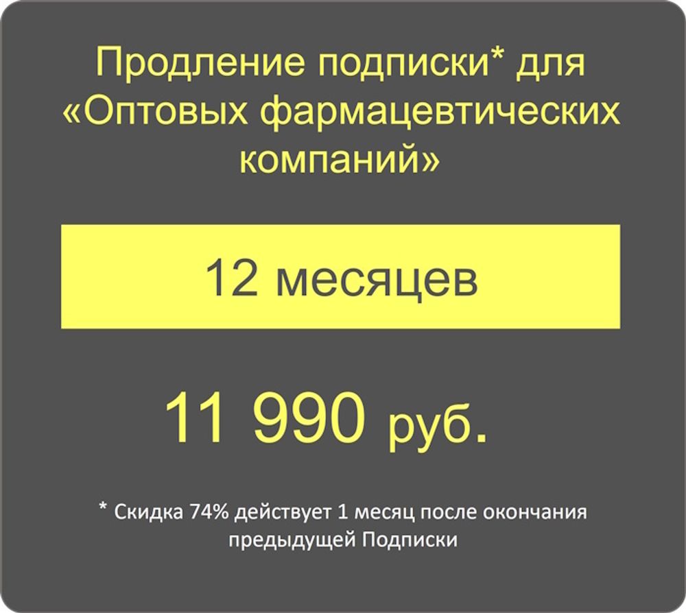 Продление подписки для «Оптовых фармацевтических организаций» на 12 месяцев