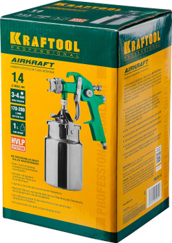 KRAFTOOL AirKraft, HVLP, 1.4мм, пневматический краскопульт с нижним бачком (06520-1.4)