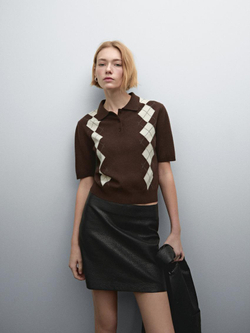 Massimo Dutti Поло с короткими рукавами и узором «ромбы», коричневый