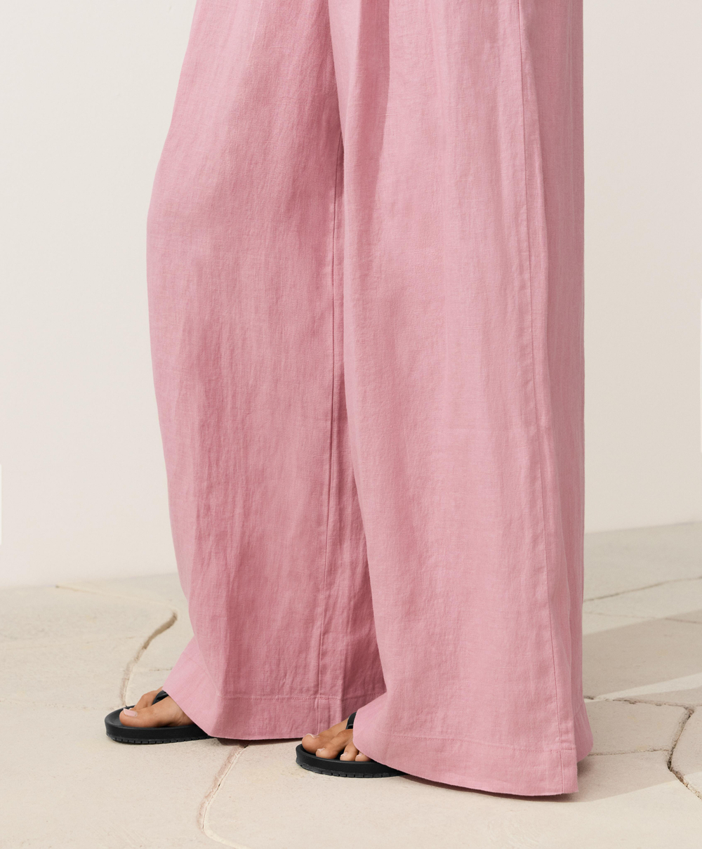 OYSHO Брюки с широкими штанинами из 100% льна, светло-розовый