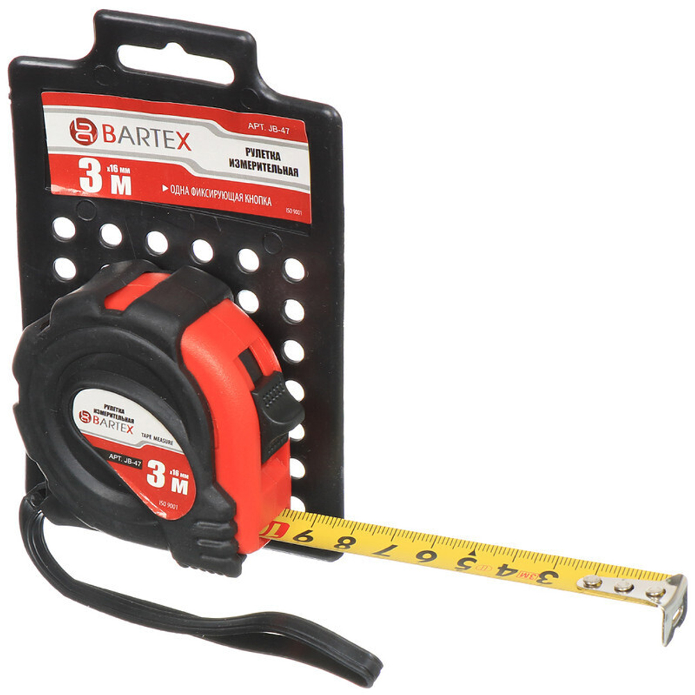 Рулетка 3 м, обрезиненный пластик, 16 мм, с фиксатором, Bartex, JB 05, шт
