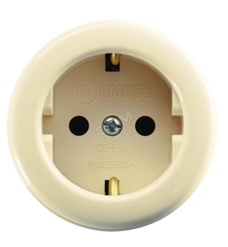 Розетка MAKEL 1-местная круглая крем о/п c/з 16А 250В