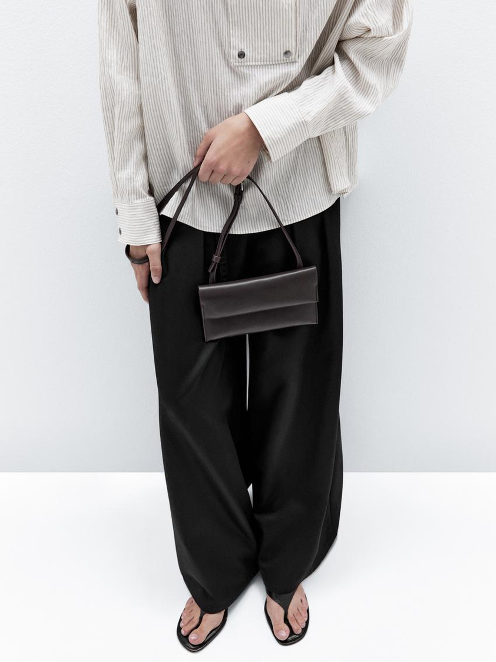 Massimo Dutti Небольшая сумка из кожи наппа, коричневый